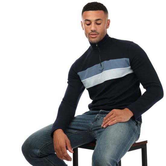 Men's Ted Baker Veller Slim Fit Half Zip Sweatshirt in Navy