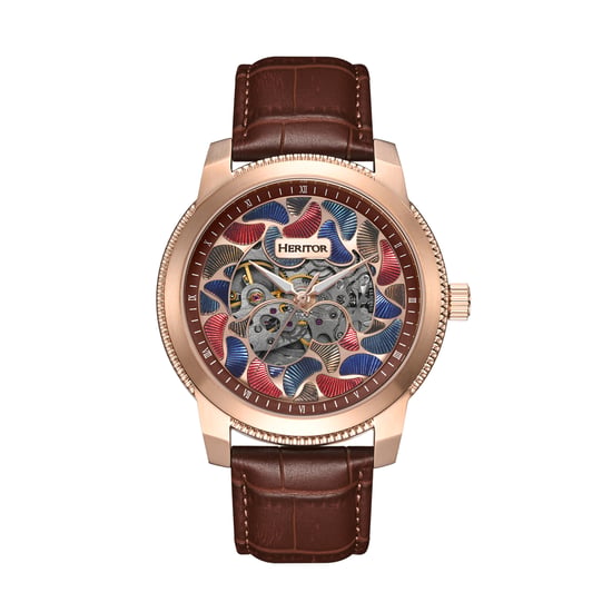 Heritor Automatic Emmanuel Semi-Skeleton Leather-Band Watch