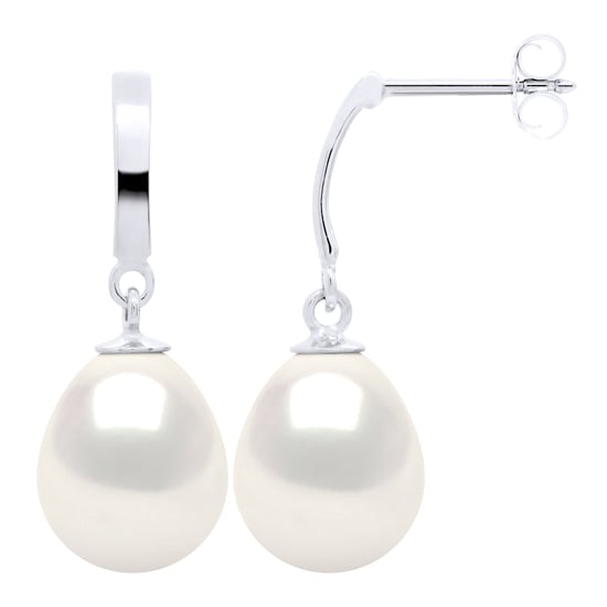 Earrings in White Gold 375 and Real Cultured Freshwater Pearls Pear 10-11 mm - Image 1