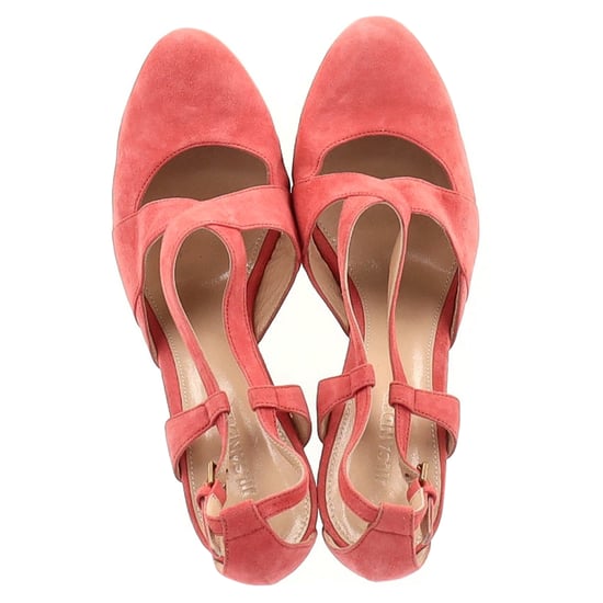 Jil Sander Cross Strap Chunky Heel Platform Pumps in Coral Suede - Image 3