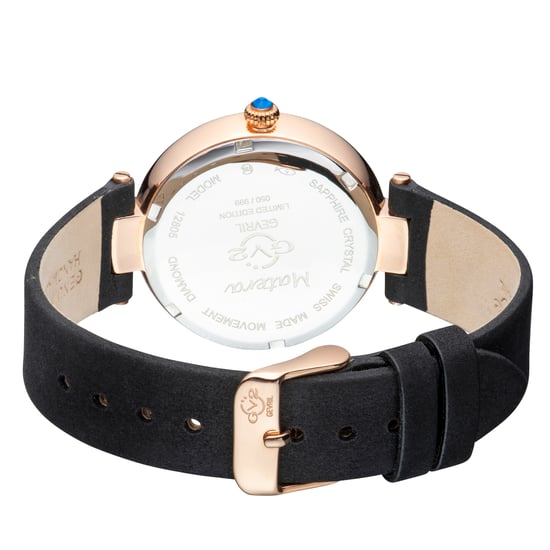 GV2 Matera Reloj de cuarzo suizo para mujer con esfera de nácar blanco y correa de ante negra con diamantes - Image 2