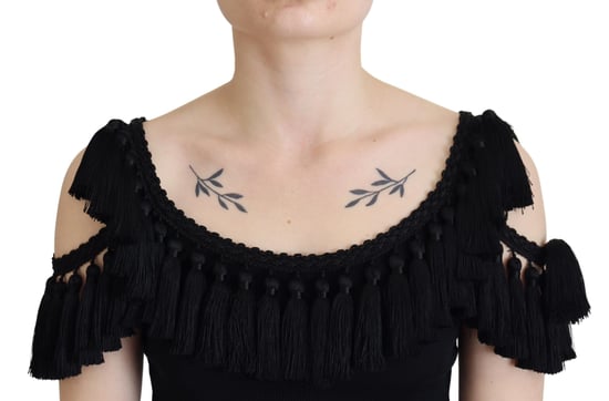 Top sin mangas negro de Dolce & Gabbana con borlas de algodón para mujer - Image 2