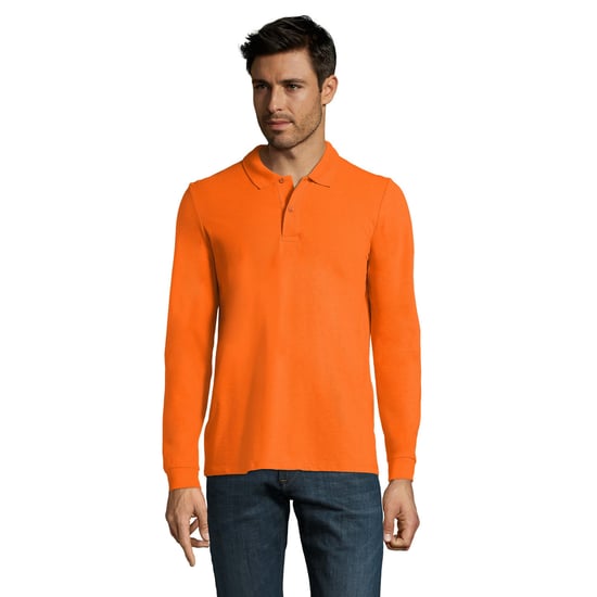 SOLS Mens Perfect Plain Pique Long-Sleeved Polo Shirt (Orange) - Image 1