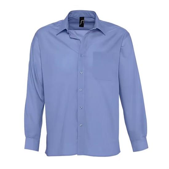 SOLS Mens Baltimore Poplin Long-Sleeved Shirt (Middle Blue) - Image 1