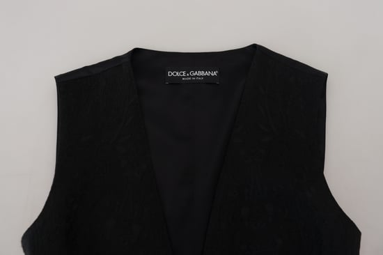 Top sin mangas de terciopelo negro brocado de mujer Dolce & Gabbana con botones - Image 5