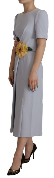 Vestido midi de viscosa para mujer con aplique floral azul de Dolce & Gabbana - Image 2