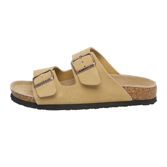 EVER AU Women Mallard Leather Twin Buckle Sandals - Camel Suede