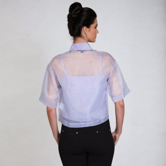 Short Sleeves Flaps Organza Shirt - Image 3