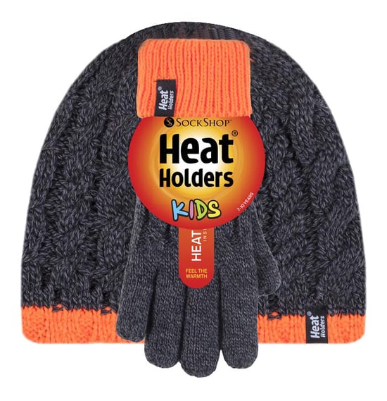 Heat Holders - Conjunto de gorro y guantes térmicos de invierno con forro polar de punto por cable para niños - CO1P7 - Image 2