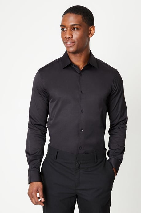 Black Slim Fit Long Sleeve Easy Iron Shirt - Image 1
