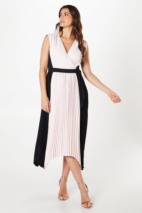 Colour Block Pleated Midaxi Dress