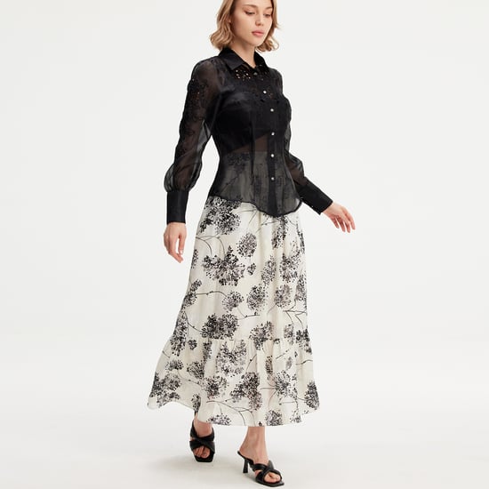 Long skirt with linear print and ruffles - Image 2