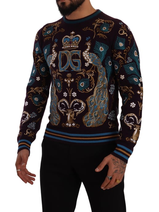 Suéter Bordo de Cachemira para Hombre Dolce & Gabbana con Bordado de Corona DG - Image 2