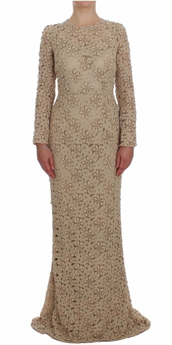 Vestido Maxi Sin Mangas de Encaje Floral Beige para Mujer de Dolce & Gabbana - Image 1