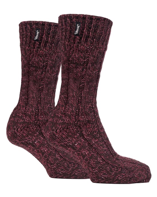 Calcetines de senderismo de lana para hombre | Jeep | Diseño acanalado de punto Calcetines acolchados para botas de trekking, correr, caminar - Marrón / Berry - Image 1