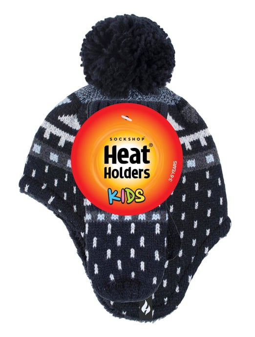 Calentadores - Niños al aire libre de imitación de piel Pom Pom Sombrero con orejeras y guantes Mittens - Negro - Image 2