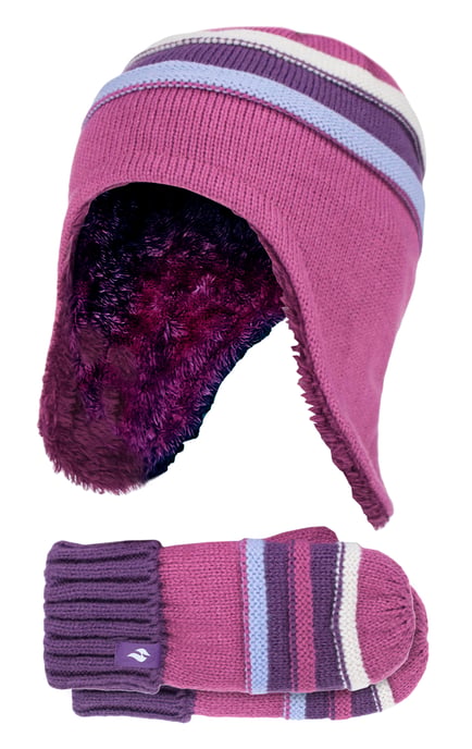 Heat Holders - Conjunto de gorro y manoplas de invierno para niña - Rojo Violeta - Image 1
