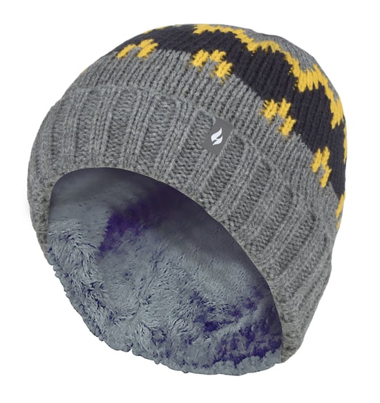 Heat Holders - Gorro de punto grueso y suave con pompones para niños - Pebble Melange/Gold/Navy - Image 1