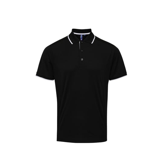 Premier Mens Contrast Coolchecker Polo Shirt (Black/White) - Image 1
