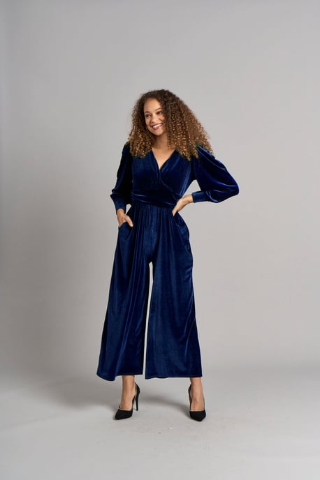 Ava Velvet Jumpsuit - Blue