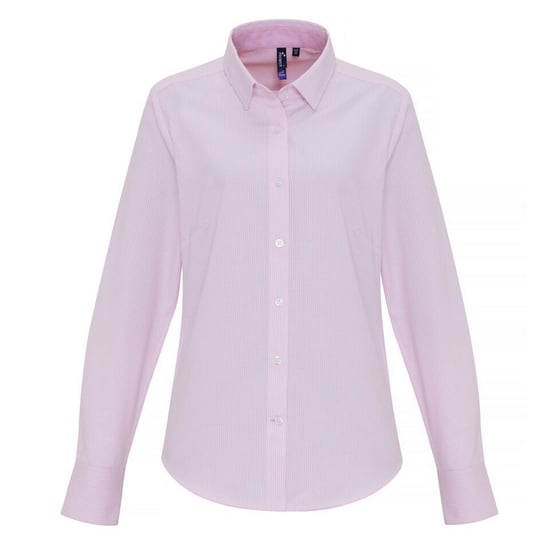 Premier Womens/Ladies Cotton Rich Oxford Stripe Blouse (White/Pink)