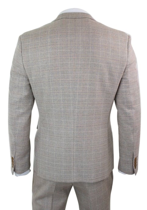 Traje retro vintage de tweed beige a cuadros para hombre de 3 piezas - Image 3