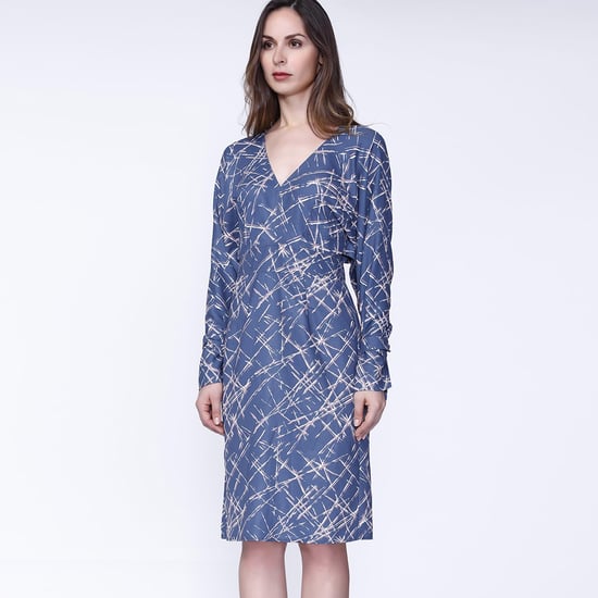 Geometric print and v -neck dress - Image 1