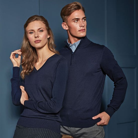 Premier Mens 1/4 Zip Neck Knitted Sweater (Navy) - Image 4