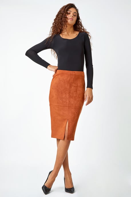 Suedette Pencil Stretch Skirt - Image 4