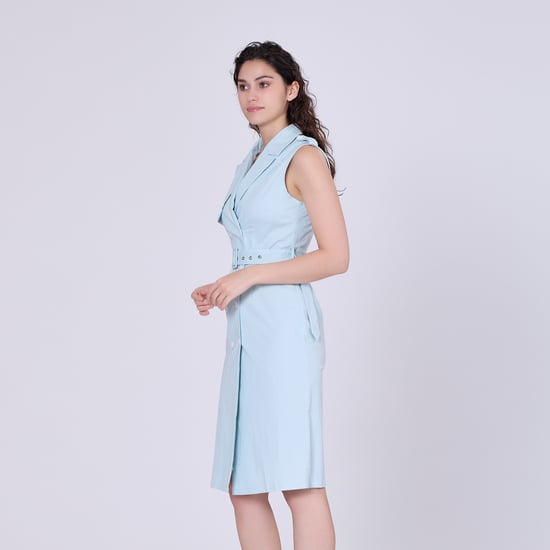 Double breasted trench style sleeveless dress