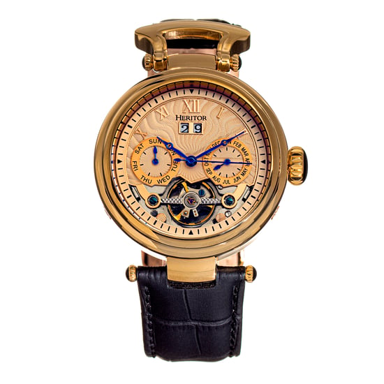 Heritor Automatic Ganzi Semi-Skeleton Leather-Band Watch
