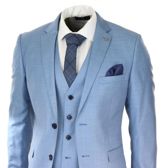 Traje retro clásico de 3 piezas con puntadas en azul claro para hombre - Image 5