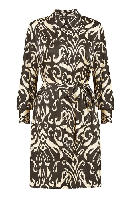 Black Ikat Print Shirt Dress