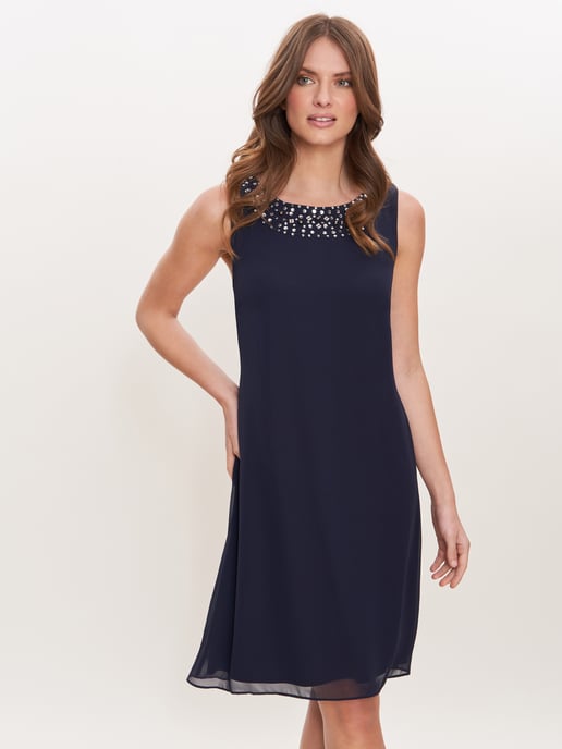 Joseline Short Chiffon Jacket Dress With Beaded Neckline