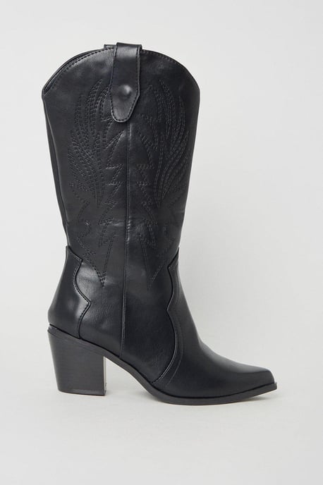 Joanna Embroidered Detail Western Cowboy Boots