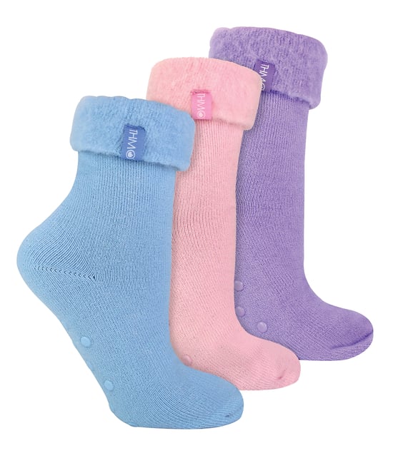 Paquete de 3 Calcetines de Cama para Mujer con Agarres | THMO | Calcetines de Vellón Antideslizantes - Multicolor - Image 1