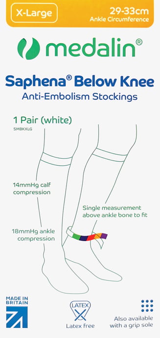 Medalin Saphena - 2 Pack Below Knee Anti Embolism Stockings | Unisex Graduated Compression Socks - White - Image 2