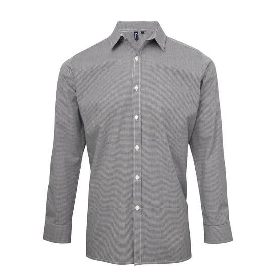 Premier Mens Microcheck Long Sleeve Shirt (Black/White)
