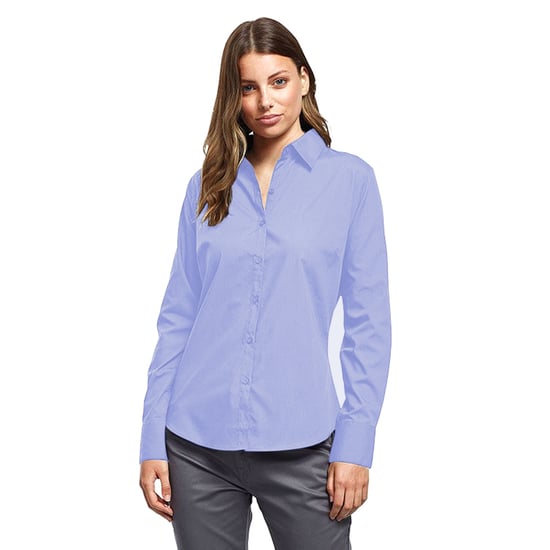 Premier Womens/Ladies Poplin Long-Sleeved Blouse (Mid blue) - Image 3