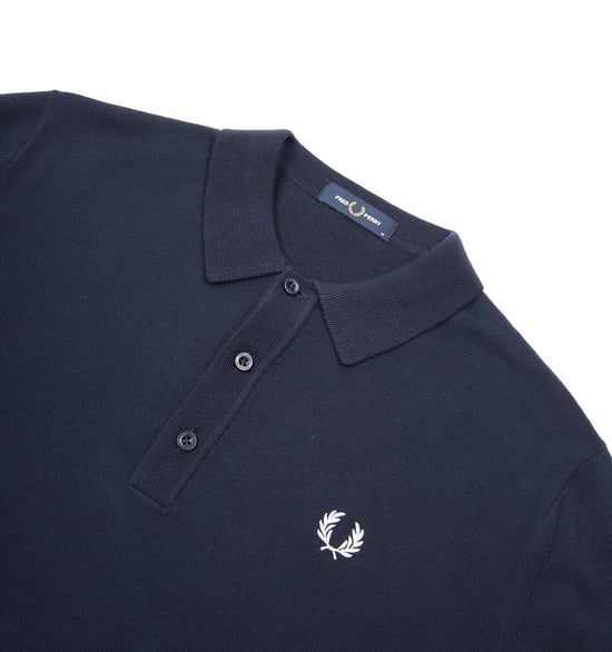 Polo de manga larga de punto clásico para hombre Fred Perry en azul marino - Image 3