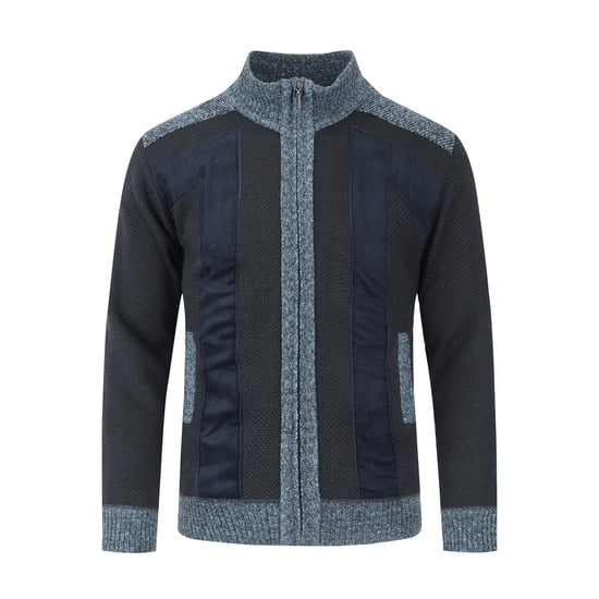 Men's Cardigan with Zip Stand-Up Collar Cardigan Chunky Knit Lined Jumper for Winter Navy