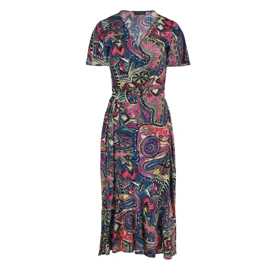 Print Ruffle Detail Wrap Dress