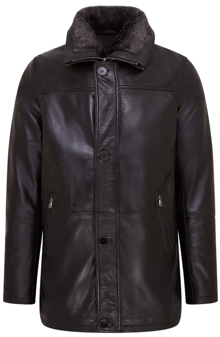Mens Black Mid-Length Warm Leather Trench Coat - Varkaus