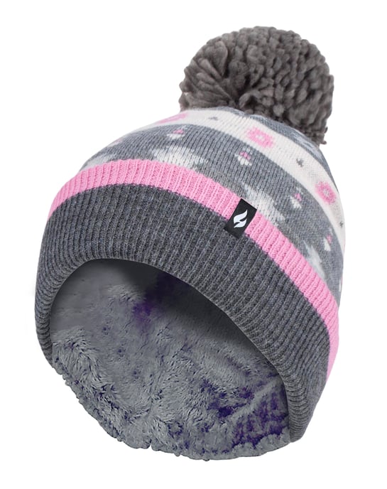 Heat Holders - Gorro de invierno de punto con forro polar y pompones - Rosa / Gris - Image 1