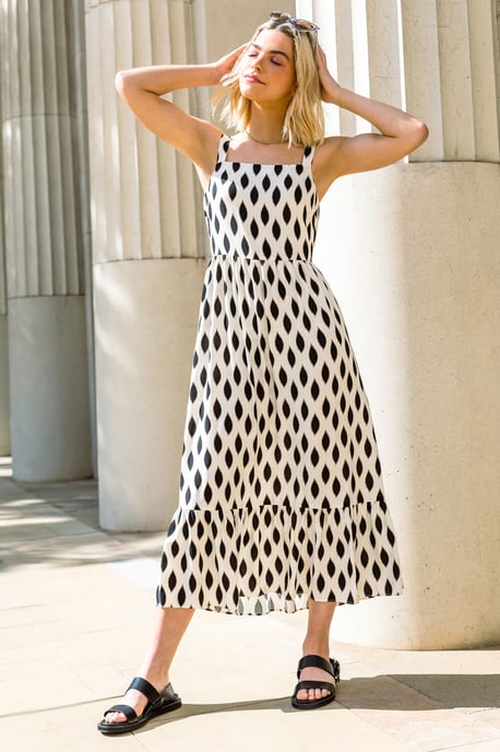 Abstract Print Frill Midi Dress