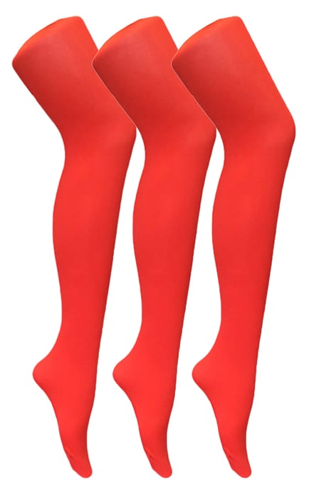 3 Pares de Mallas Opacas de 80 Denier para Mujer | Sock Snob | Plain Block Colour Tights - Rojo Fuego - Image 1