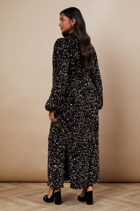 Occasion Velvet Sequin High Neck Midi Dress - Image 3