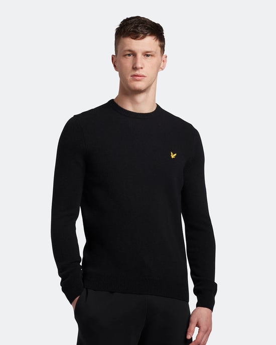 Jersey de mezcla de jaspeado en negro azabache de lana de cordero con cuello redondo de Lyle & Scott - Image 1