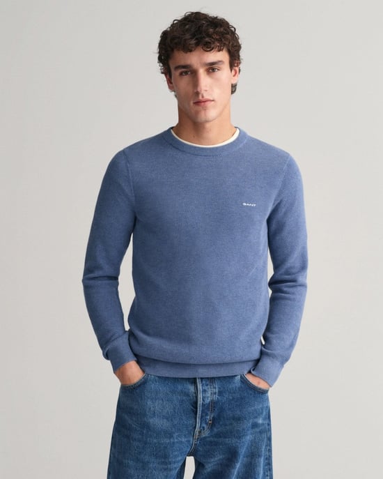 GANT Mens Cotton Pique Crew Neck Jumper - Image 5