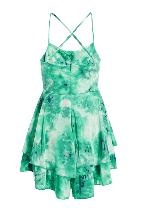 Green Marble Print Satin Frill Playsuit